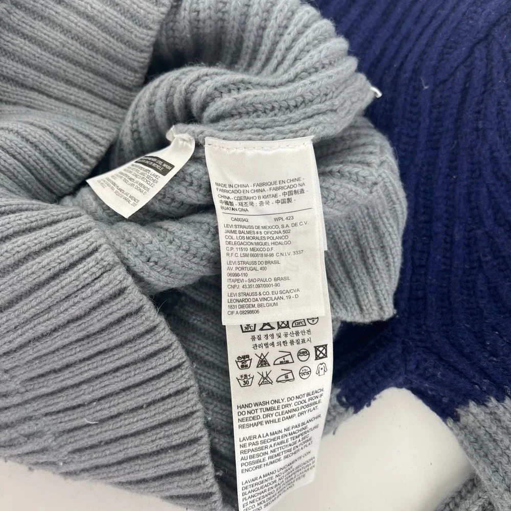 Levis Mens Wool Blend Ribbed Crewneck Sweater Navy Blue Grey Colorblock Small